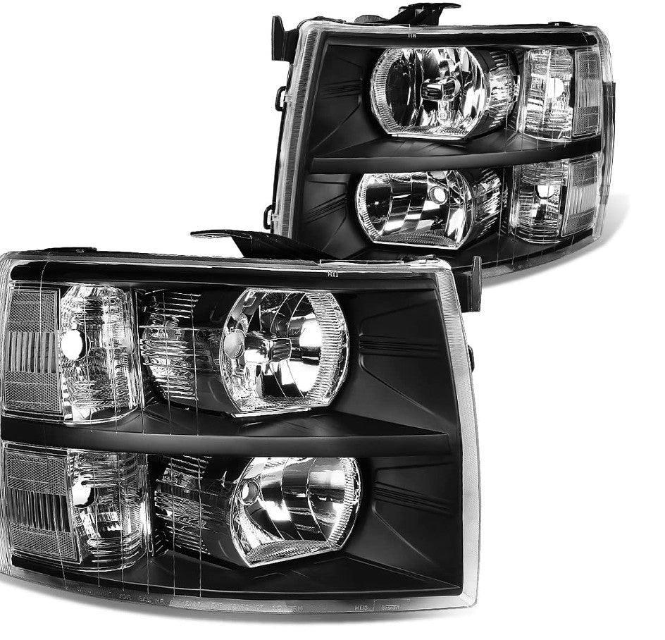 2007 to 2013 Chevrolet Silverado Black Housing Clear Lense Headlights Luces Micas Calaveras