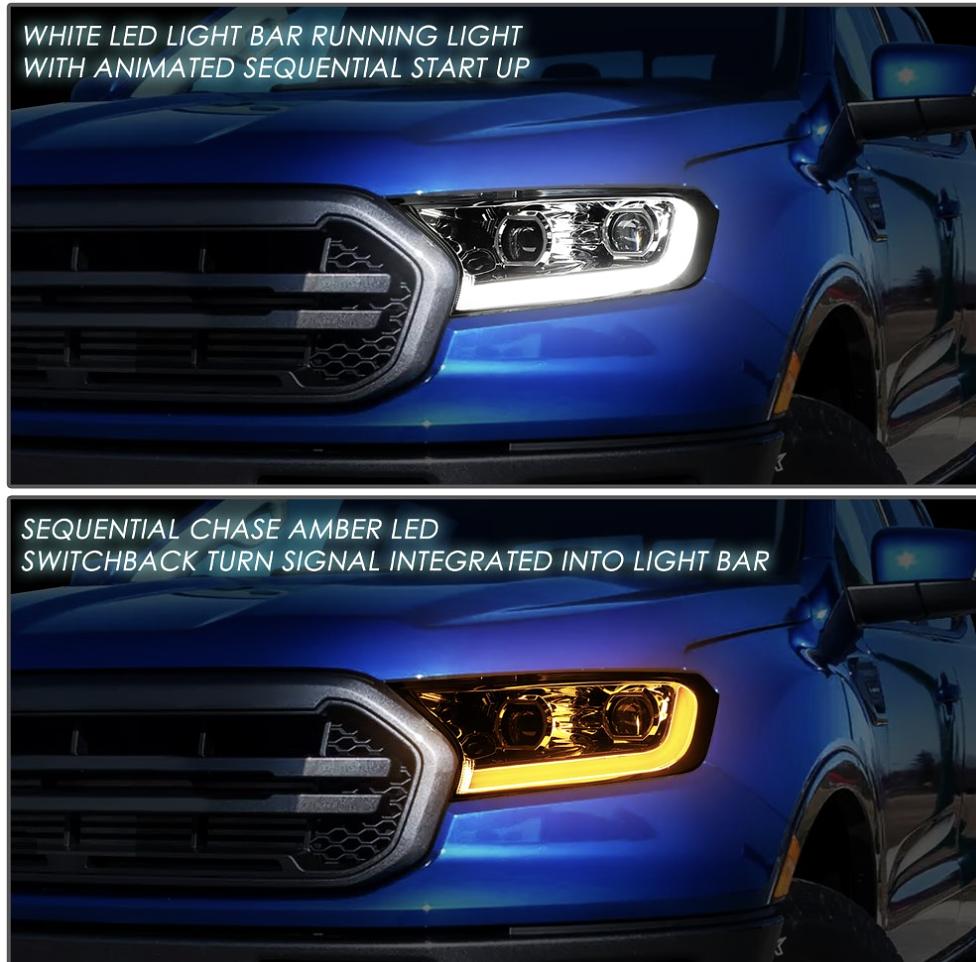 2019 to 2022 Ford Ranger LED DRL Projector Headlights Luces Micas Calaveras Faros Focos Luz Light