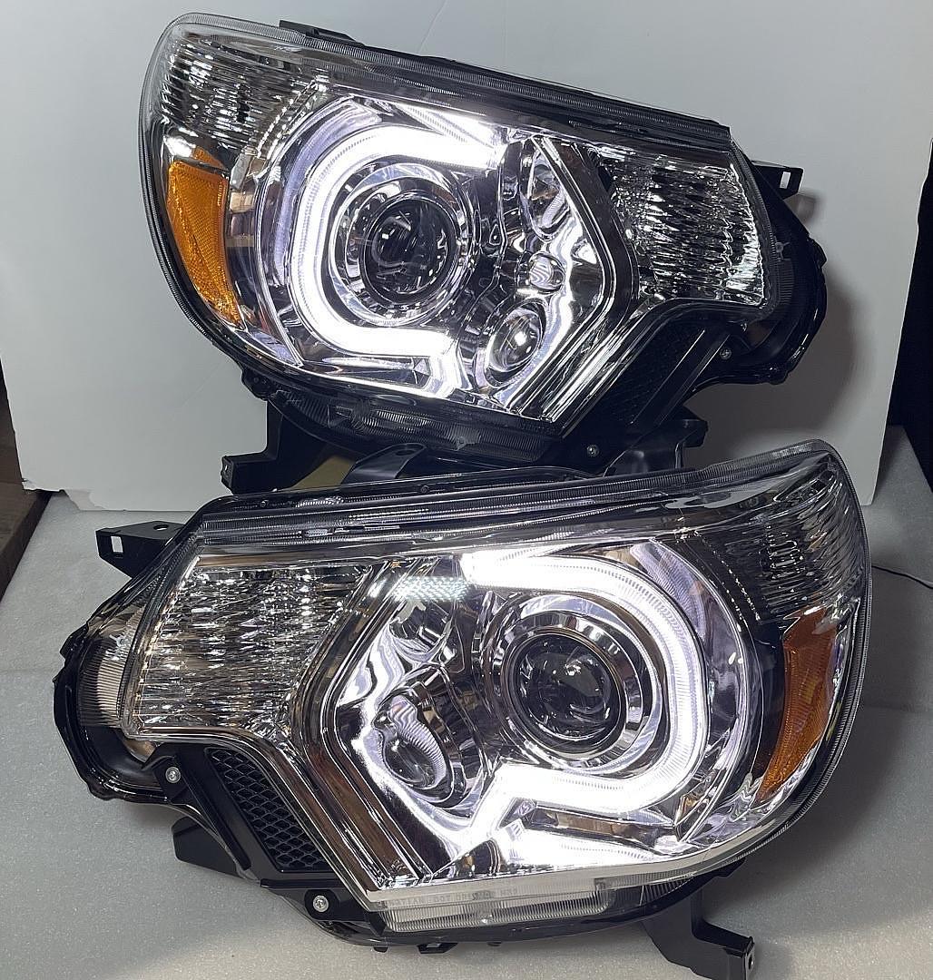 2012 to 2015 Toyota Tacoma Chrome 3D DRL Projector Headlights Luces Micas Calaveras Faros Focos Proyector
