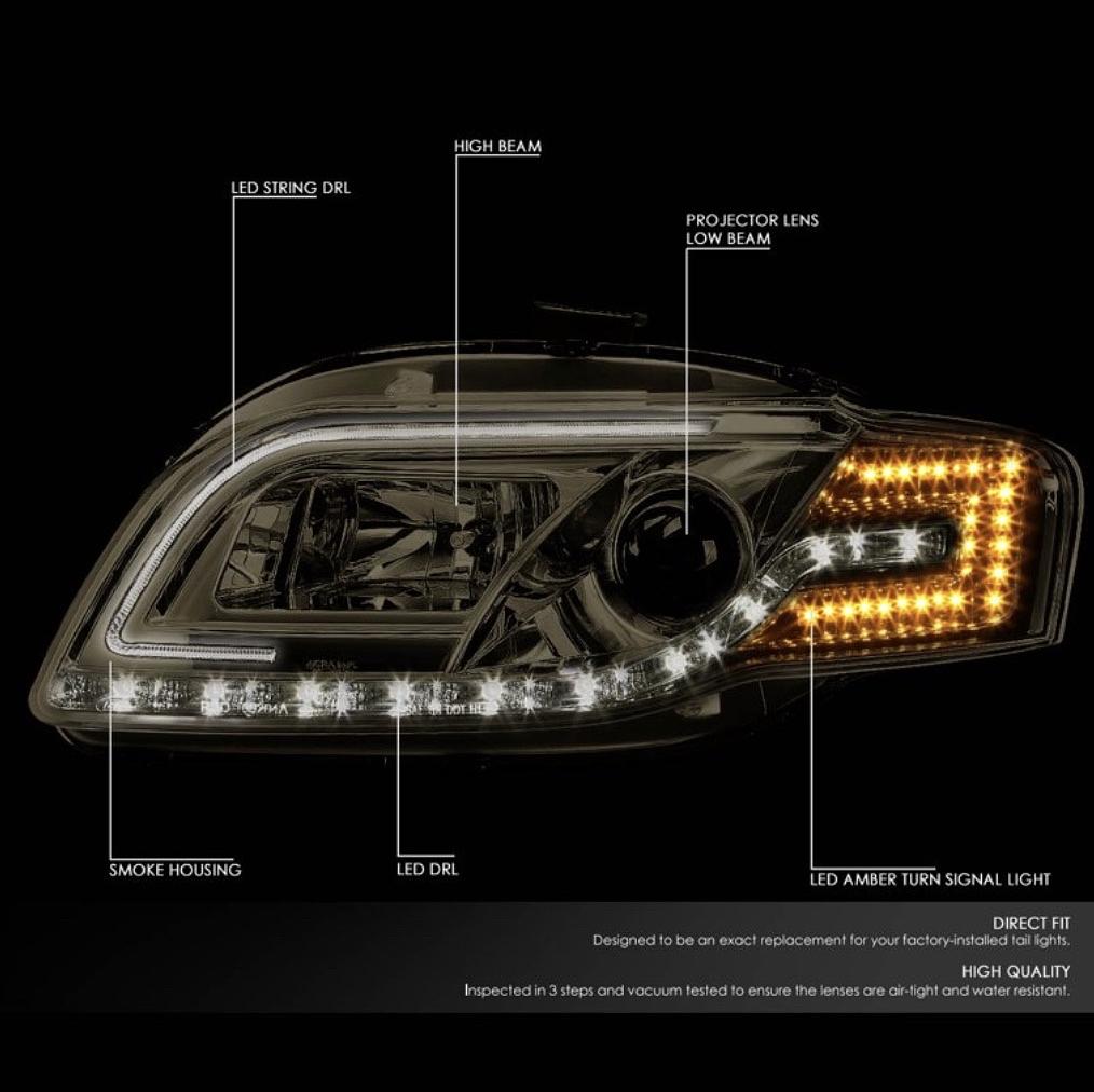 2005 to 2008 Audi A4 S4 Sedan Wagon Projector Headlights Luces Micas Calaveras Faros Smoked Ahumado