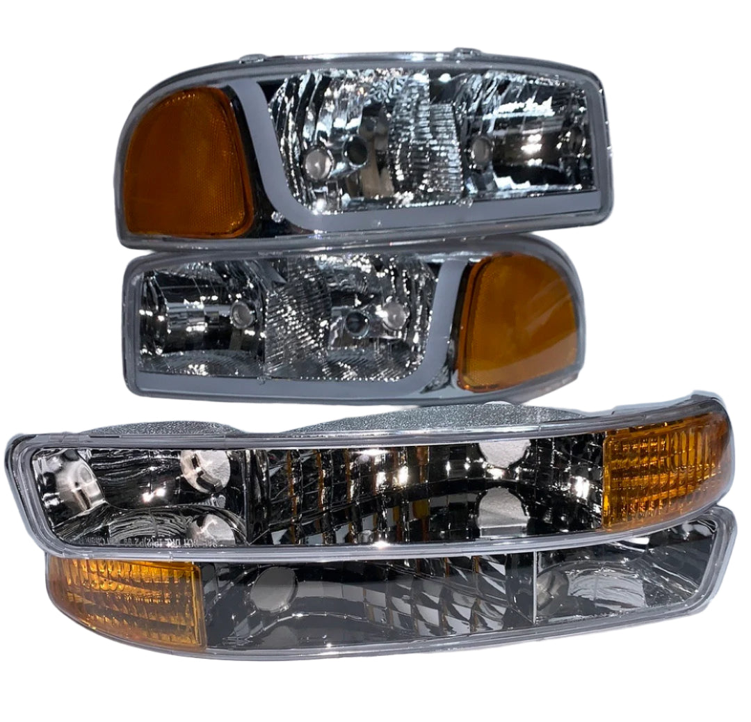 1999 to 2006 GMC Sierra Yukon Chrome Amber DRL Headlights Luces Micas Calaveras