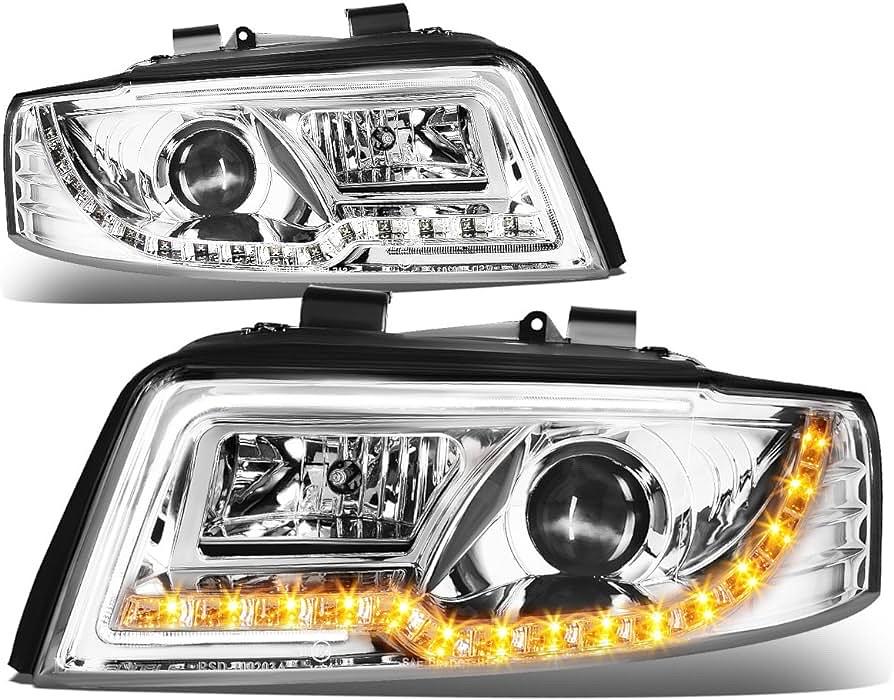 2002 to 2005 Audi A4 B6 Quattro Chrome Projector LED DRL Headlights Luces Micas Proyectores Luz