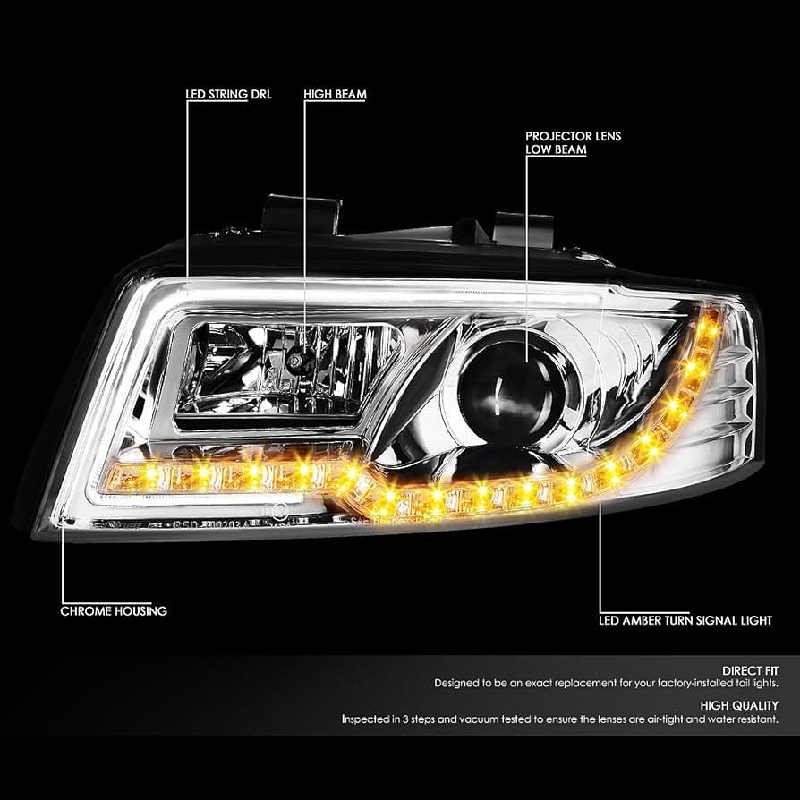 2002 to 2005 Audi A4 B6 Quattro Chrome Projector LED DRL Headlights Luces Micas Proyectores Luz