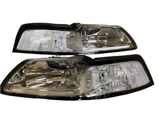 1999 to 2004 Ford Mustang DRL LED chrome headlights luces micas calaveras faros cromados