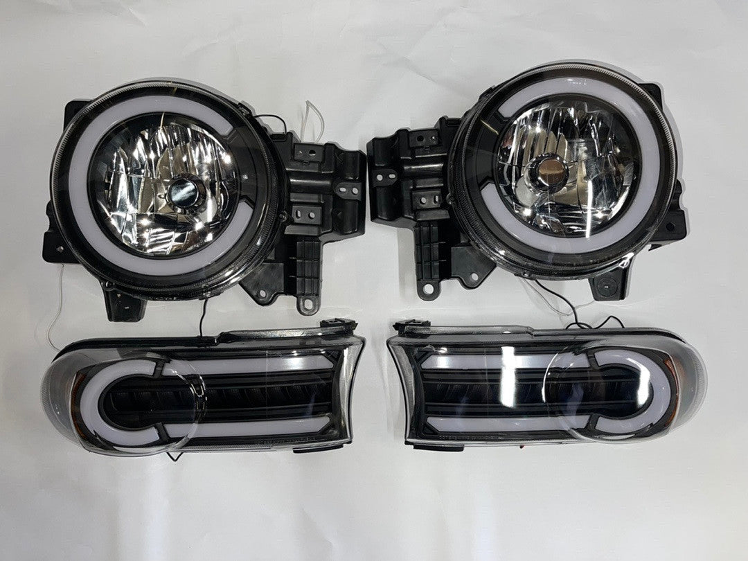 Pair Pair LED DRL 07-14 FJ CRUISER black housing with amber HEADLIGHTS