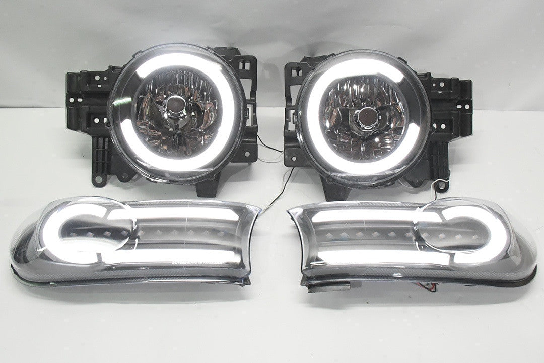 Pair Pair LED DRL 07-14 FJ CRUISER black housing with amber HEADLIGHTS