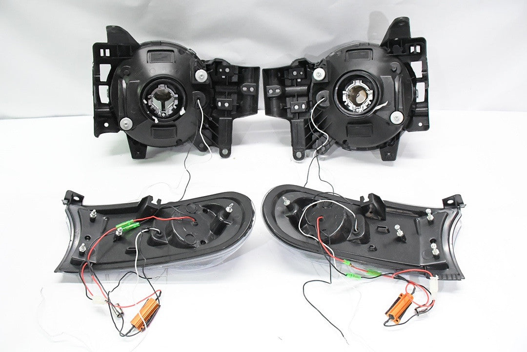 Pair Pair LED DRL 07-14 FJ CRUISER black housing with amber HEADLIGHTS