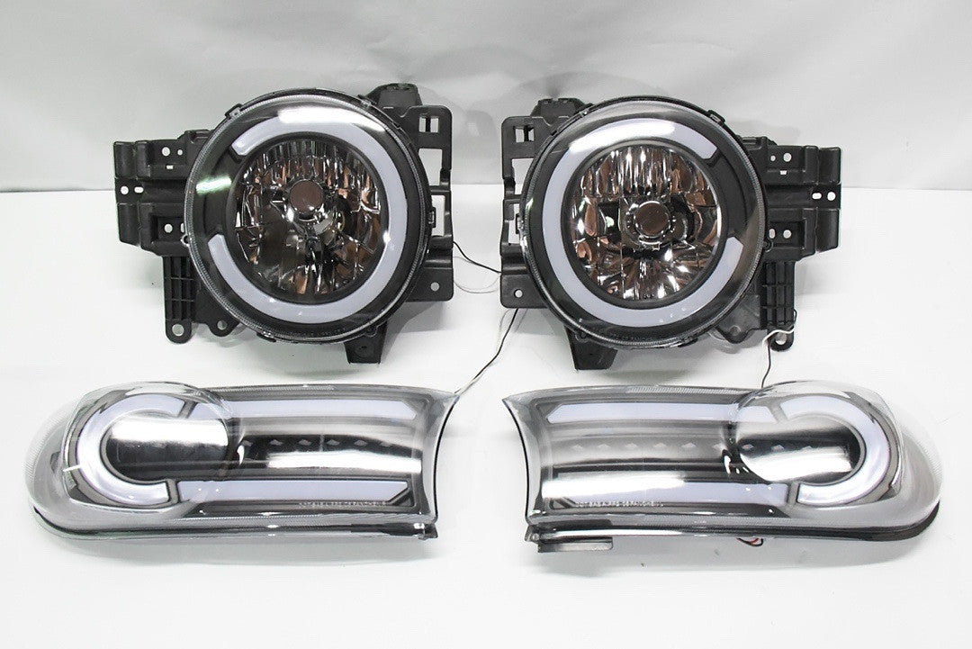 Pair Pair LED DRL 07-14 FJ CRUISER black housing with amber HEADLIGHTS