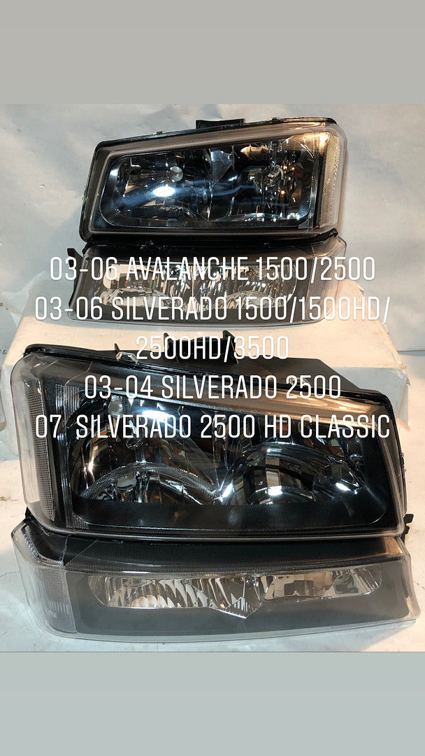 New HL-OH-CS03-4P-BK-CL1 Chevy Silverado / Avalanche Black Housing Headlights For 2003 To 2006 -
