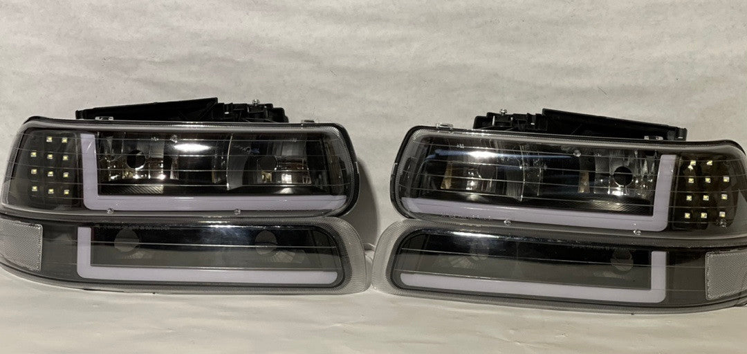 HL-LB-CSIL99-BK-CL1 99-02 Silverado BLACK AND Clear LED HEADLIGHTS -