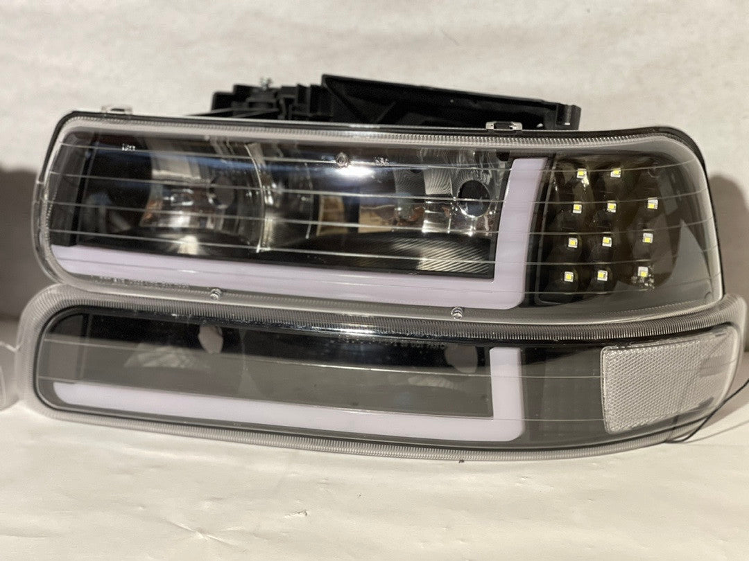 HL-LB-CSIL99-BK-CL1 99-02 Silverado BLACK AND Clear LED HEADLIGHTS -
