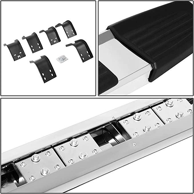 Stainless Steel 6 Inches Quad Cab Step Nerf Bar Running Board Compatible with Ram 1500 Quad (Extended) Cab 2011-2018, Chrome / Black