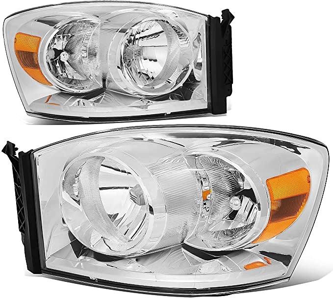 Chrome Amber Factory Style Headlights Compatible with 06-09 Ram 2500 3500/06-08 Ram 1500,Left & Right Side
