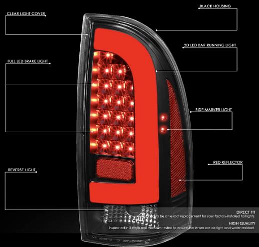 2005 to 2015 Toyota Tacoma LED Tail Light Luces Micas Calaveras Traceras LID
