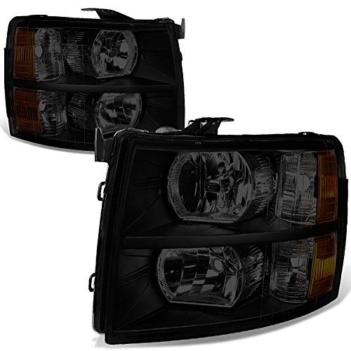 Pair of Smoke Lens Amber Headlights Compatible with 07-13 Silverado 1500/2500 HD / 3500 HD