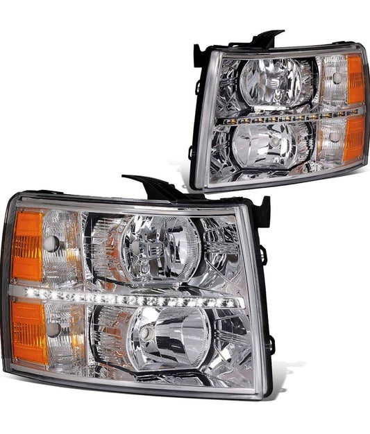 07-13 chevy silverado 1500 chrome amber headlight