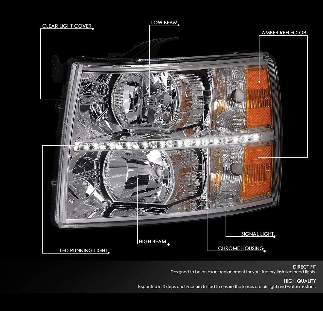 07-13 chevy silverado 1500 chrome amber headlight