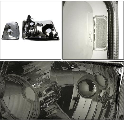 Pair of Headlights Compatible with Ford Ranger 2001-2011, Smoke lens/ Clear Corner