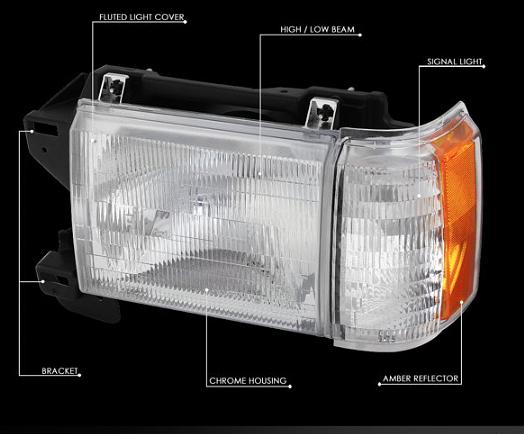 Chrome Factory Style Headlights Replacement For 87-91 Bronco F150 F250 F350