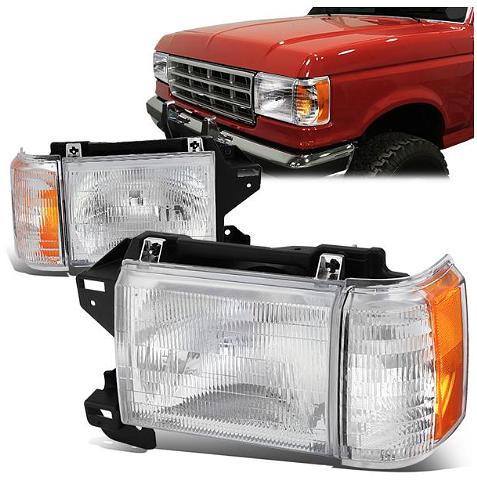 Chrome Factory Style Headlights Replacement For 87-91 Bronco F150 F250 F350