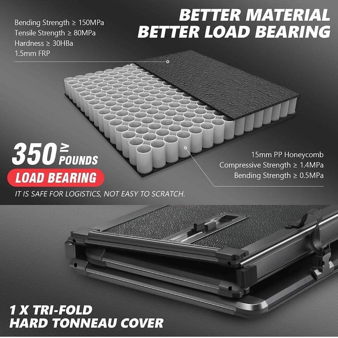 5ft Tri Fold Hard Bed Cover for Honda Ridgeline for 2017 to 2025