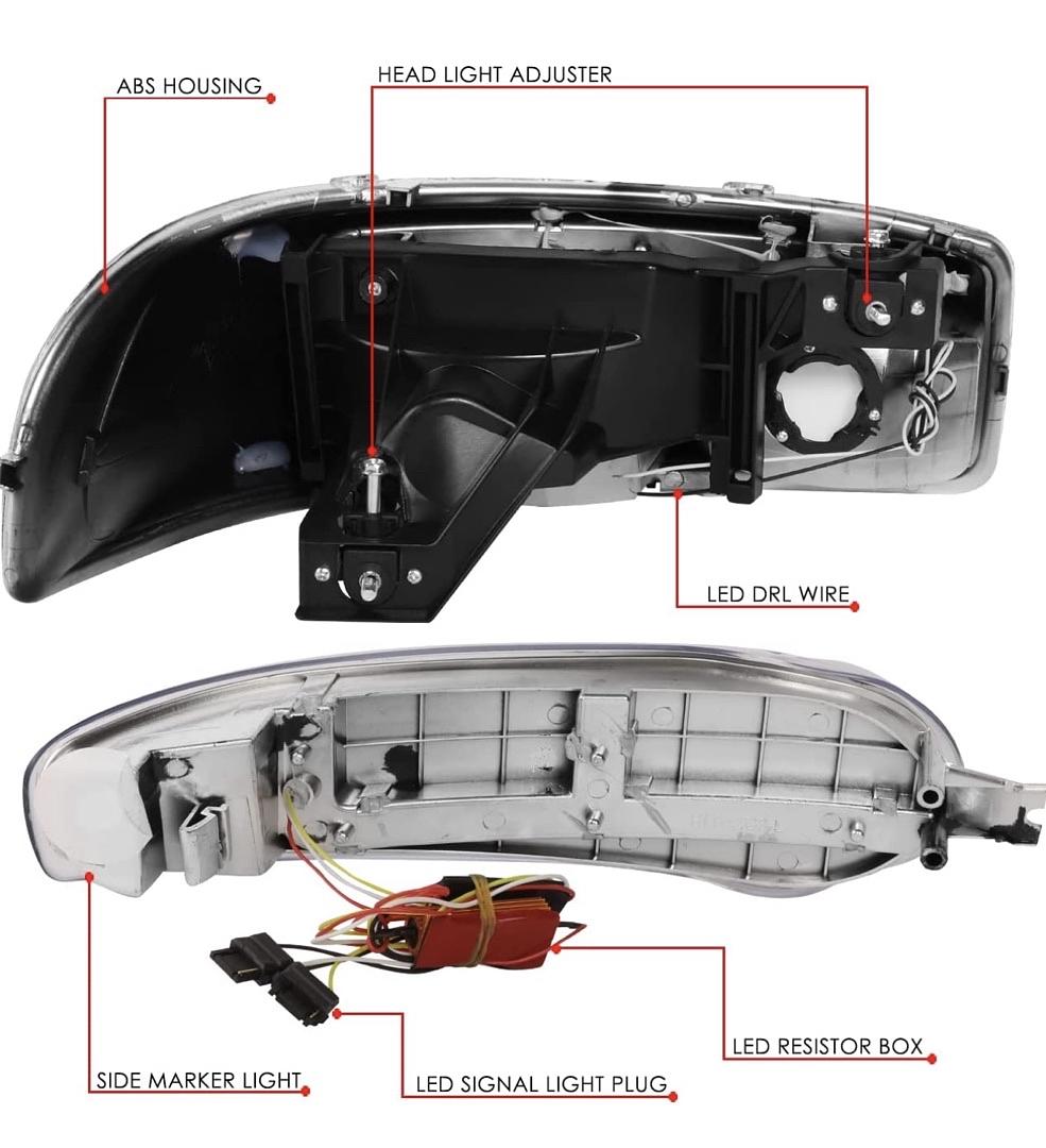 Light Bar Style Headlights Compatible with 02-06 GMC Sierra 1500 Denali / 2001 Sierra C3 / 2007 Sierra 1500 Denali Classic,Chrome/Clear