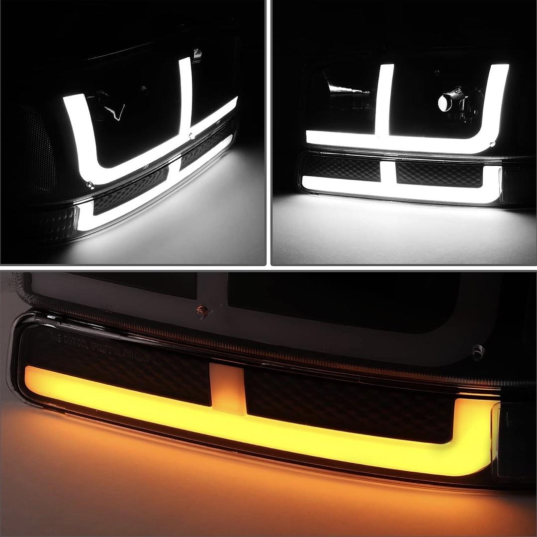 Light Bar Style Headlights Compatible with 02-06 GMC Sierra 1500 Denali / 2001 Sierra C3 / 2007 Sierra 1500 Denali Classic,Chrome/Clear
