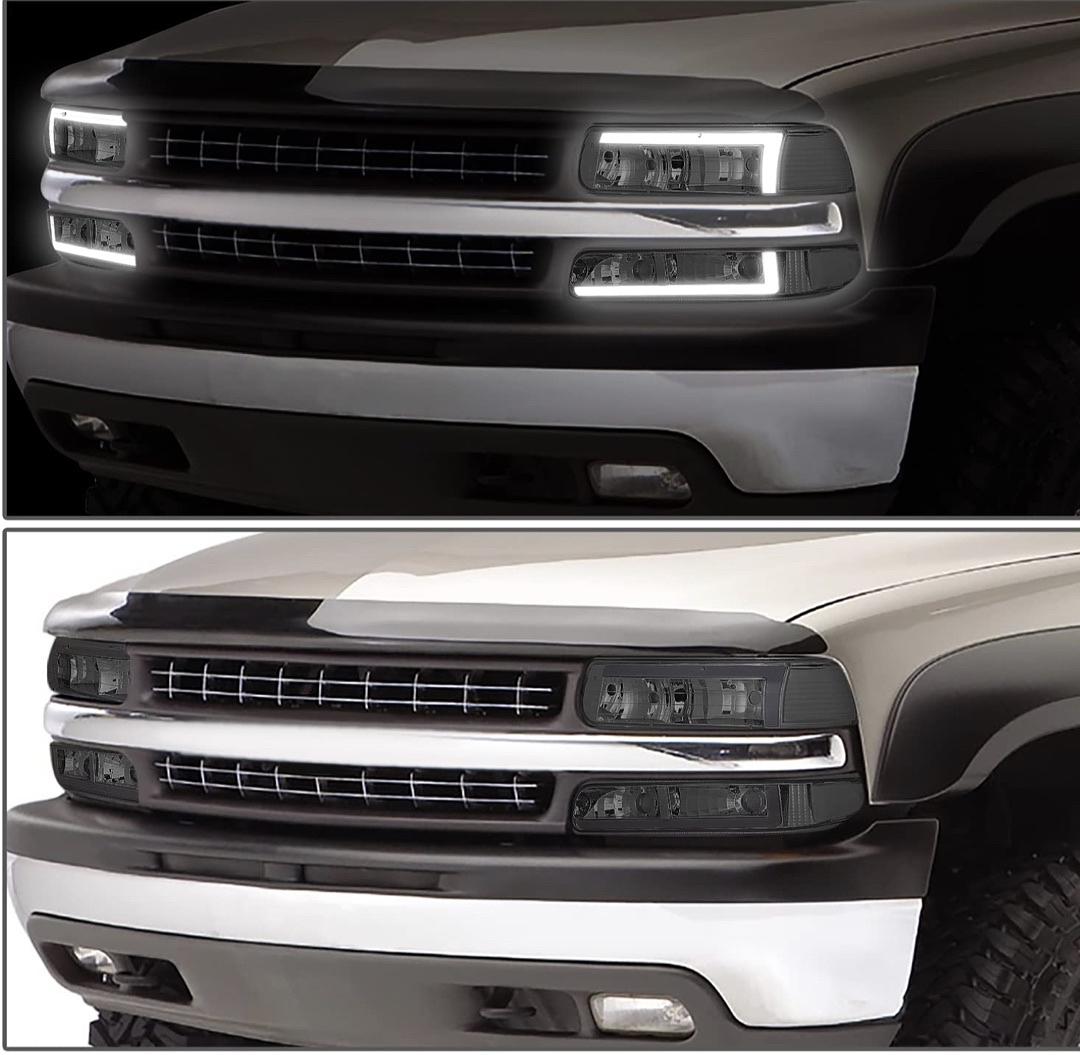 1999 to 2002 chevy silverado Tahoe Suburban DRL smoked Headlights luces ahumadas