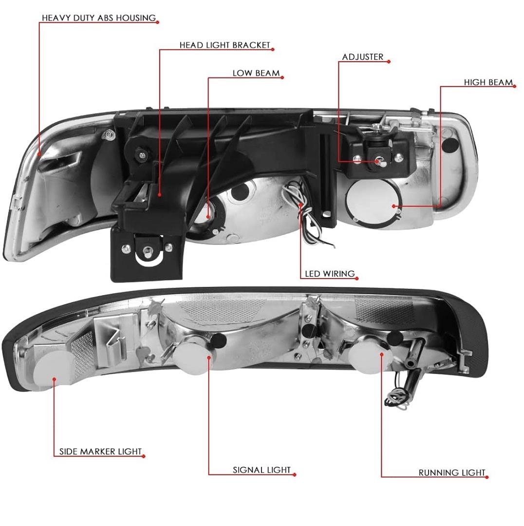 1999 to 2002 chevy silverado Tahoe Suburban DRL smoked Headlights luces ahumadas