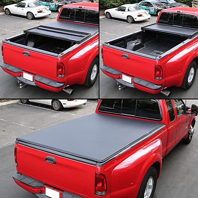 Pickup Truck Bed Tri-Fold Soft Tonneau Cover Compatible with 94-04 S10 / Sonoma 6 Feet Fleetside Bed