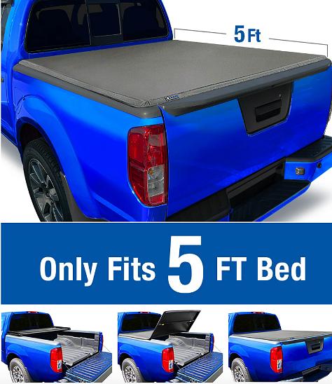 Pickup Truck Bed Soft Tri-Fold Adjustable Tonneau Cover Compatible with 2005-2021 Frontier 5Ft Fleetside / Styleside Bed , Black
