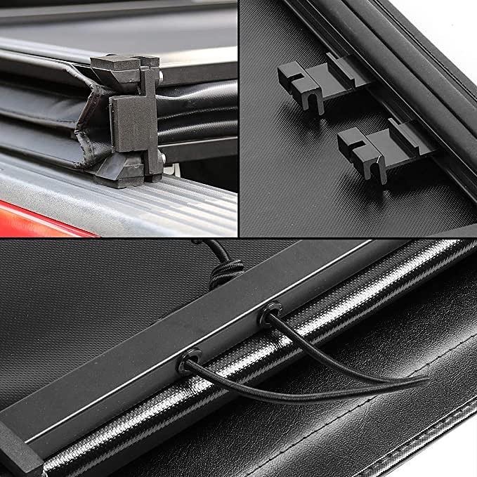 Pickup Truck Bed Soft Tri-Fold Adjustable Tonneau Cover Compatible with 2005-2021 Frontier 5Ft Fleetside / Styleside Bed , Black