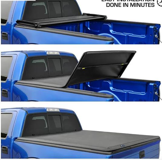 Pickup Truck Bed Soft Tri-Fold Adjustable Tonneau Cover Compatible with 2005-2021 Frontier 5Ft Fleetside / Styleside Bed , Black