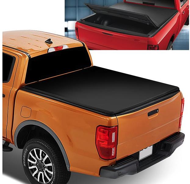 Pickup Truck Bed Soft Tri-Fold Adjustable Tonneau Cover Compatible with 2019+ Ranger with 6Ft Bed 75 L 60 W