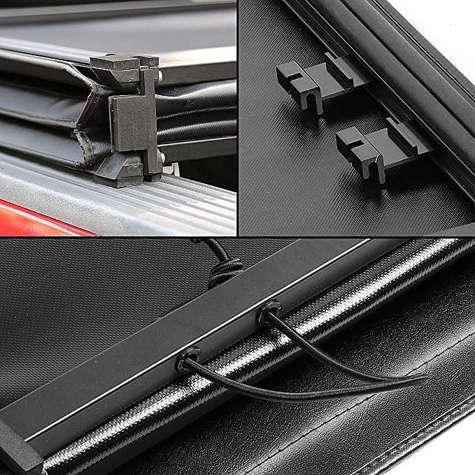 Pickup Truck Bed Soft Tri-Fold Adjustable Tonneau Cover Compatible with 07-13 Silverado / Sierra 1500-3500 8Ft Fleetside Bed