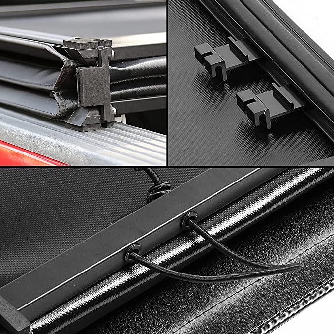 Pickup Truck Bed Soft Tri-Fold Adjustable Tonneau Cover Compatible with 05-10 Dodge Dakota 2011 Ram Dakota 5-1/4' Fleetside / Styleside Bed