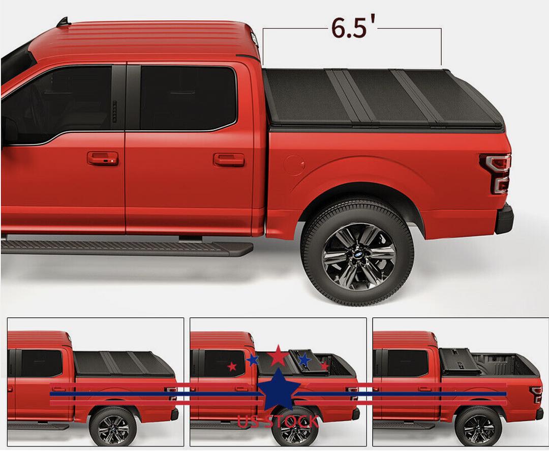 Truck Bed Top Hard Solid Tri-Fold Tonneau Cover Compatible with 99-16 F250-450 SD 6.5Ft 6.8Ft Fleetside Bed
