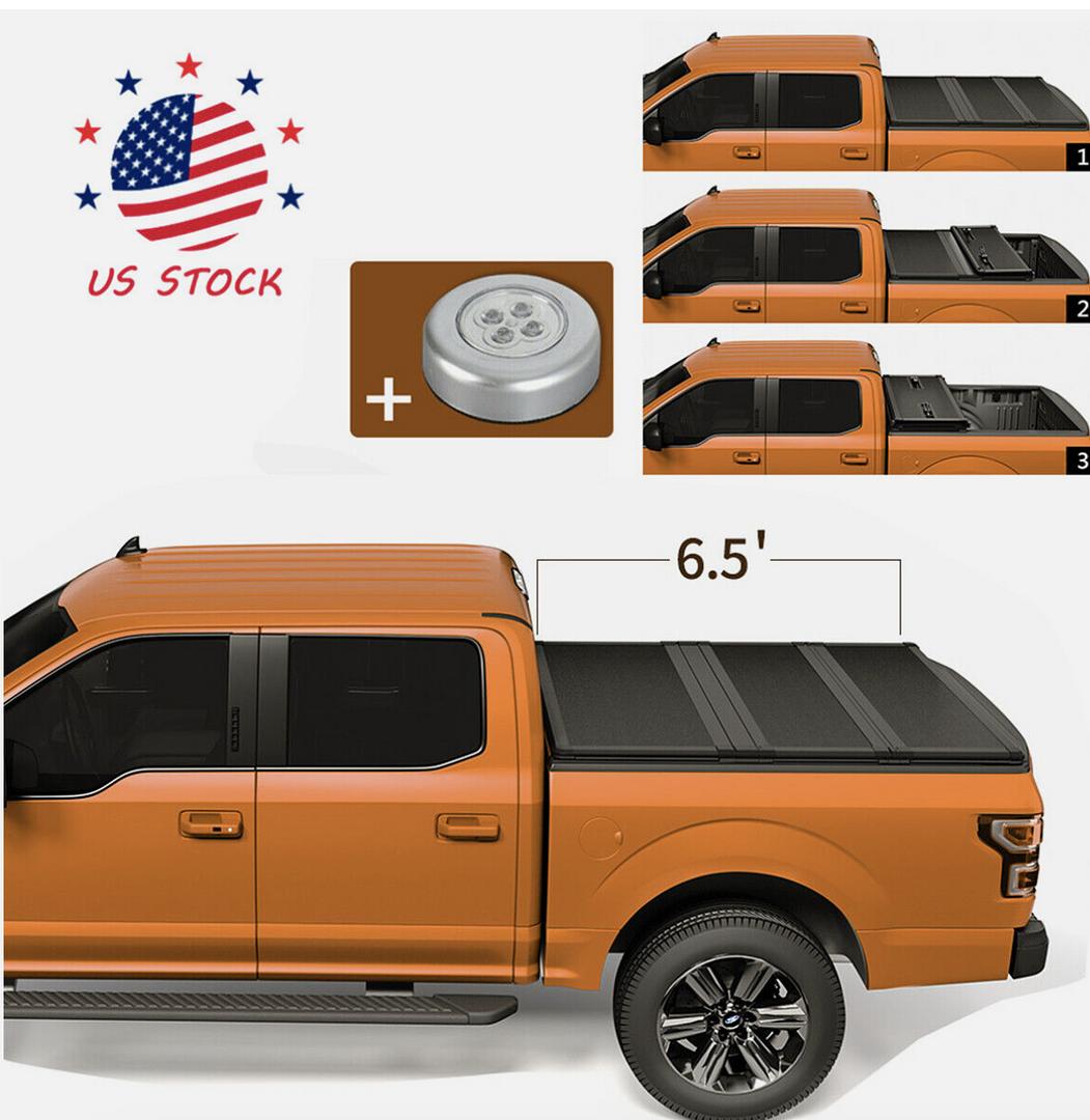 Truck Bed Top Hard Solid Tri-Fold Tonneau Cover Compatible with 99-16 F250-450 SD 6.5Ft 6.8Ft Fleetside Bed