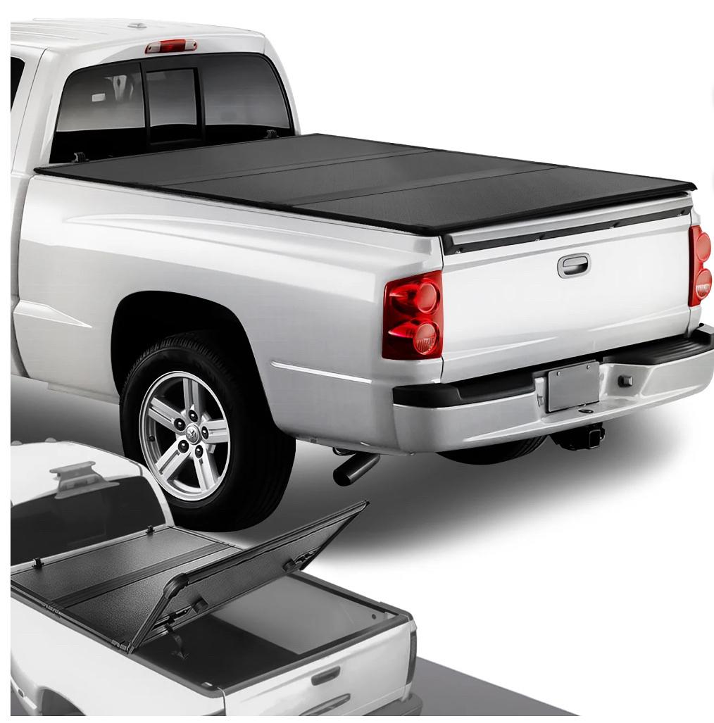 For 2005 to 2011 Dakota / Raider 6.5 Ft Short Bed Fleetside Hard Solid Tri -Fold Tonneau Cover