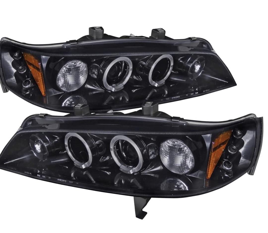 94-97 Honda Accord Glossy Black LED Halo Projector Headlights Head Lamps