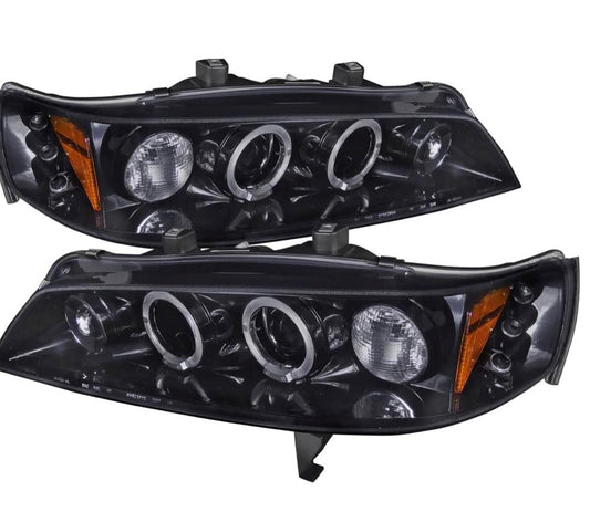 94-97 Honda Accord Glossy Black LED Halo Projector Headlights Head Lamps