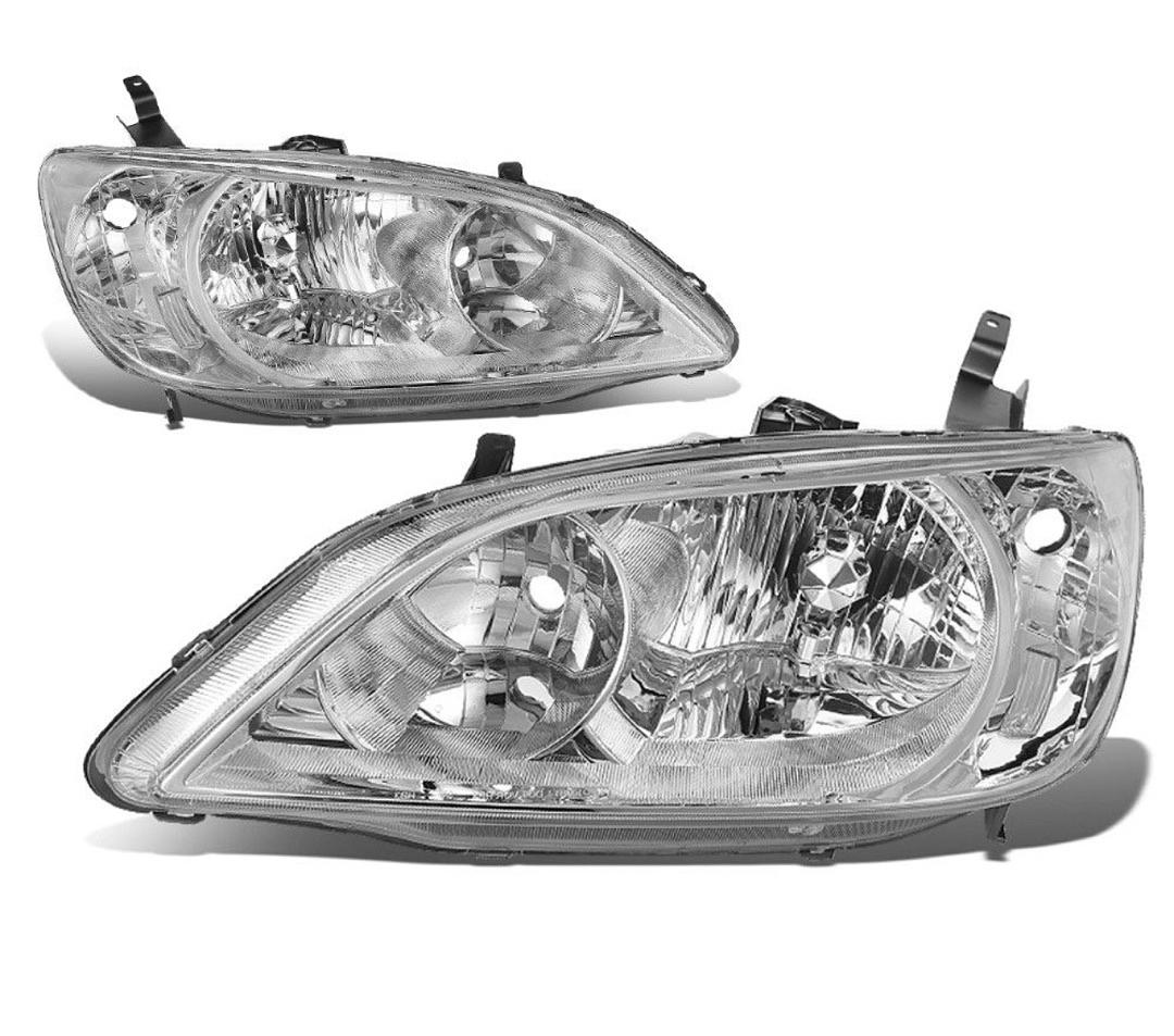 Pair of Headlights Compatible with 04-05 Civic 2Dr 4Dr,Black Housing Clear Corner