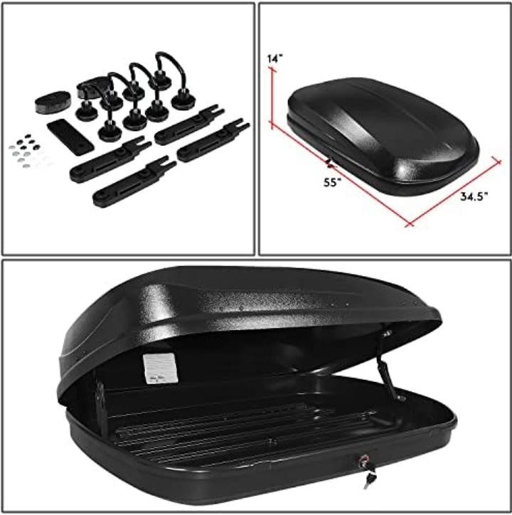 Caja de almacenamiento de techo resistente con llaves, 12.7 pies c√∫bicos / 360 L, color negro