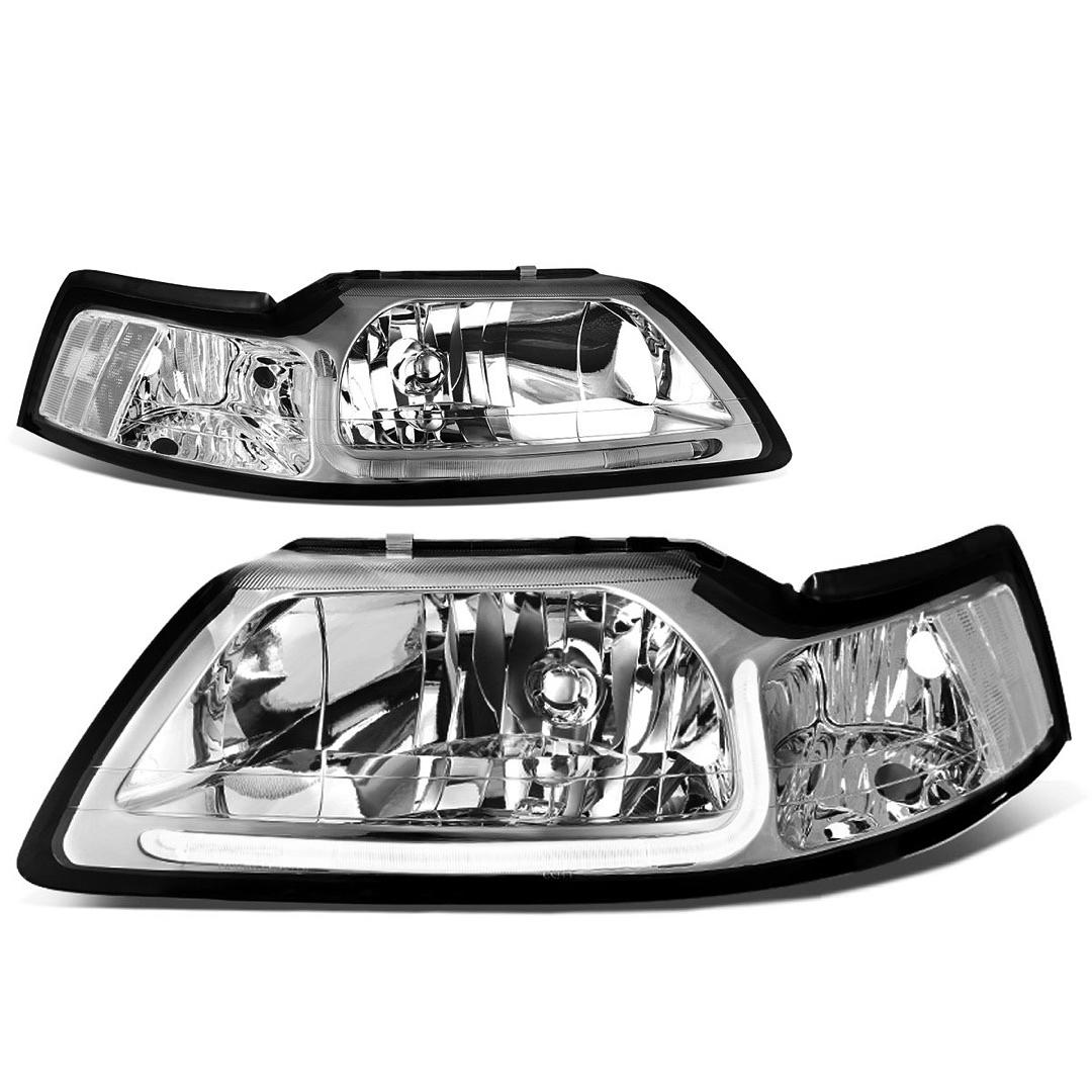 99-04 Ford Mustang CHROME HOUSING AND CLEAR Reflector HEADLIGHTS