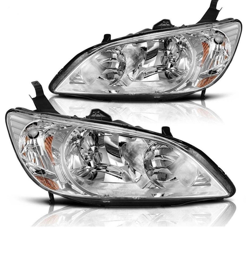 YITAMOTOR¬Æ 2004 2005 Honda Civic Headlight Assembly Chrome Housing Headlamps Clear Lens