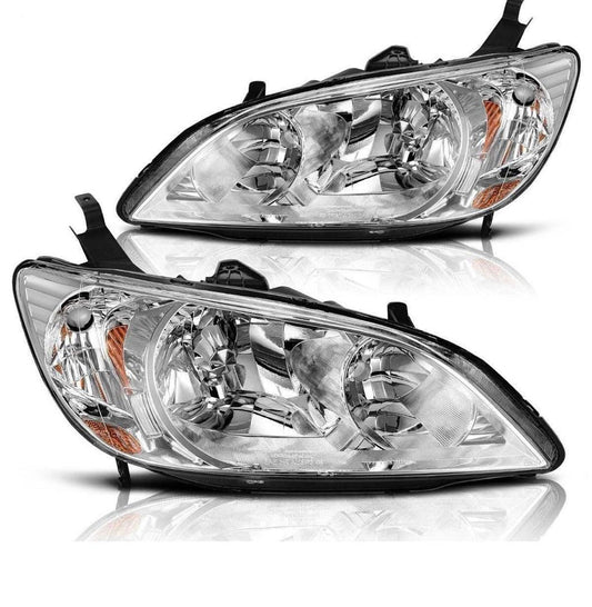 YITAMOTOR¬Æ 2004 2005 Honda Civic Headlight Assembly Chrome Housing Headlamps Clear Lens