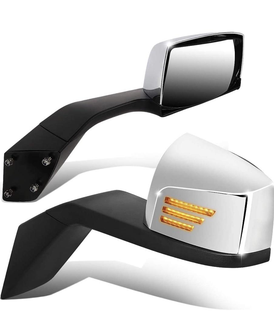 Pair of Signal Bars-Pattern LED Sequential Turn Signal Manual Side Hood Mirrors Compatible with 04-18 Volvo VN Series