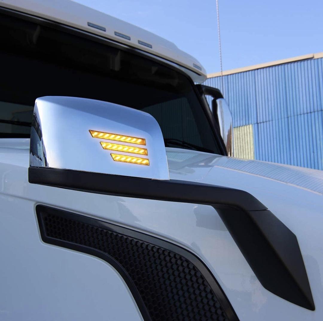 Pair of Signal Bars-Pattern LED Sequential Turn Signal Manual Side Hood Mirrors Compatible with 04-18 Volvo VN Series