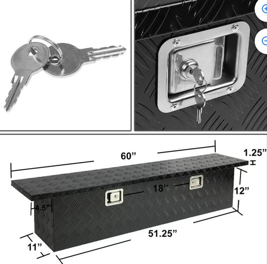 Ob Tbox-t3-60-alu-bk. 60inch. Aluminum Pickup Truck Bed Trailer Key Lock Storage Tool Box (Black)