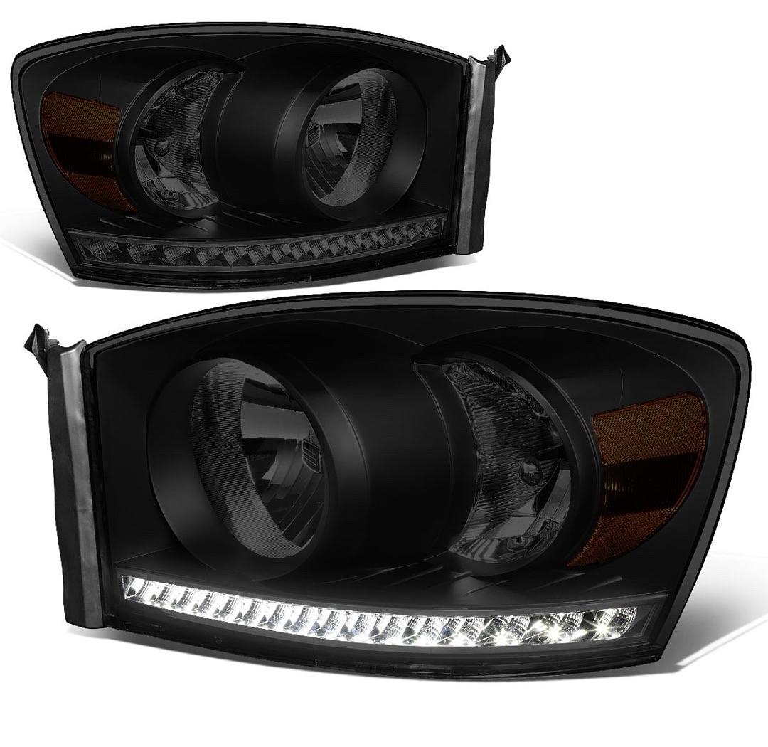 06-08 Dodge Ram 1500 06-09 Dodge Ram 2500 3500 Pair LED DRL Front Bumper Headlight Lamp Set Replacement